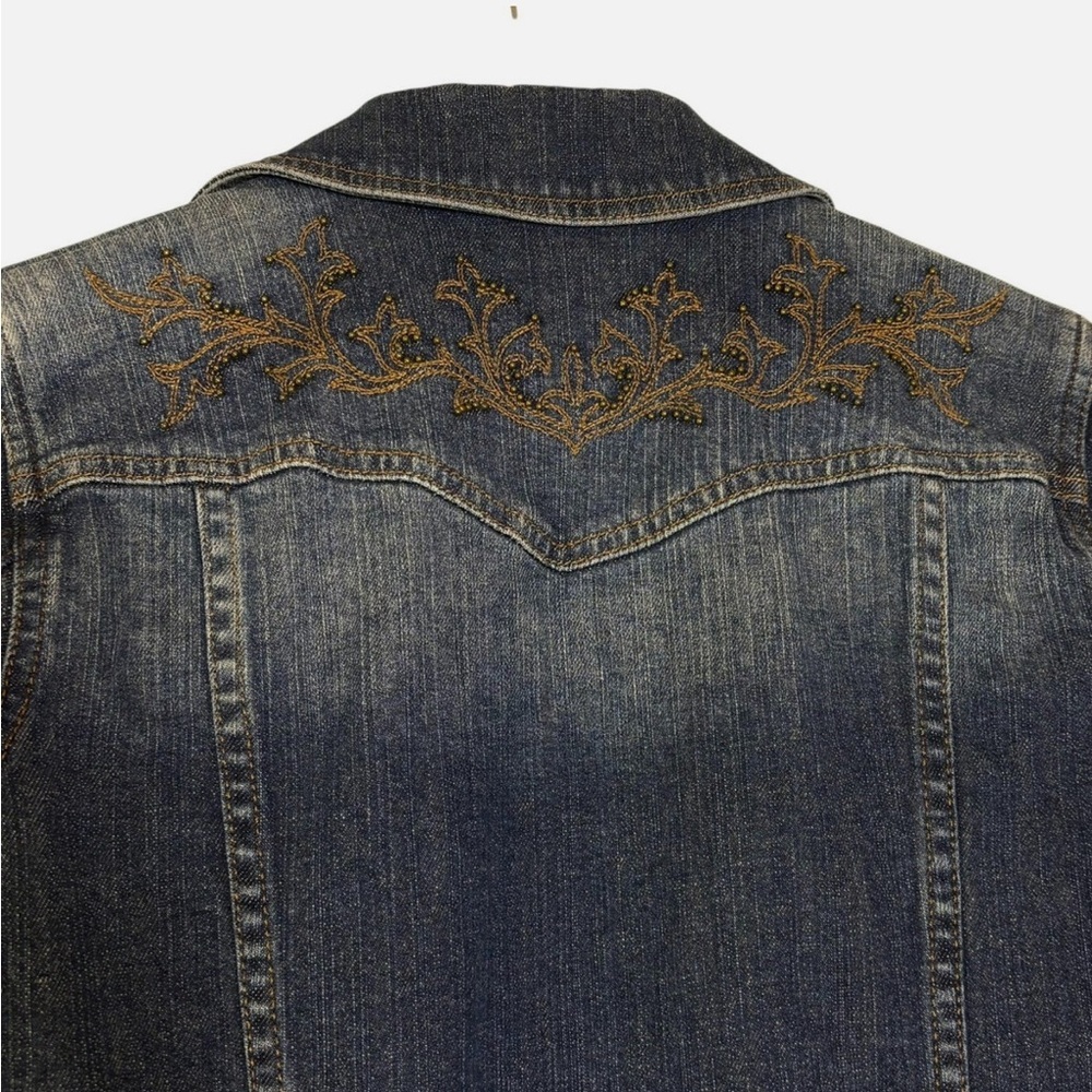 VTG Lauren Jeans Co. Ralph Lauren Jean Jacket Beaded Trucker Boho PS - Picture 6 of 7
